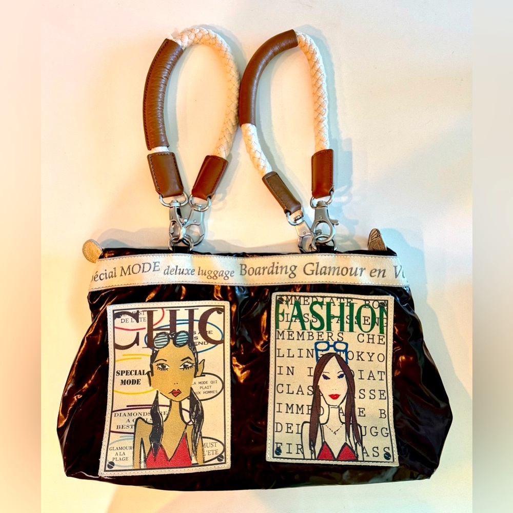 Barbara Rihl Brown Multiple Ways Bag with Fashion Print